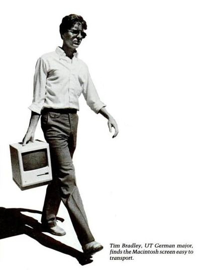 An indentation in the top of the Macintosh case made it easier for the computer to be lifted and carried. Future Macs included similar carrying capabilities.