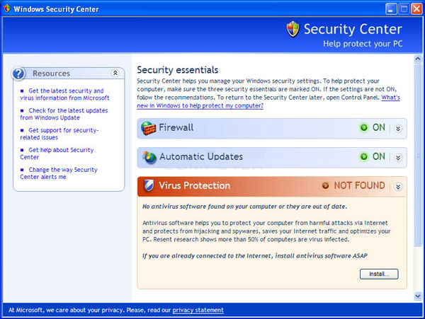Keeping with Bill Gates' mandate that security be Microsoft's top priority, Windows Service Pack 2 added the "Security Center", featuring Firewall, Automatic Updates and antivirus prompts. [Microsoft],
