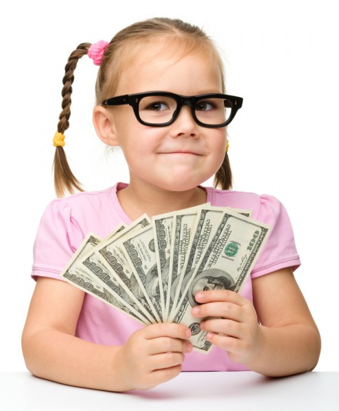Child - girl - with money dollars