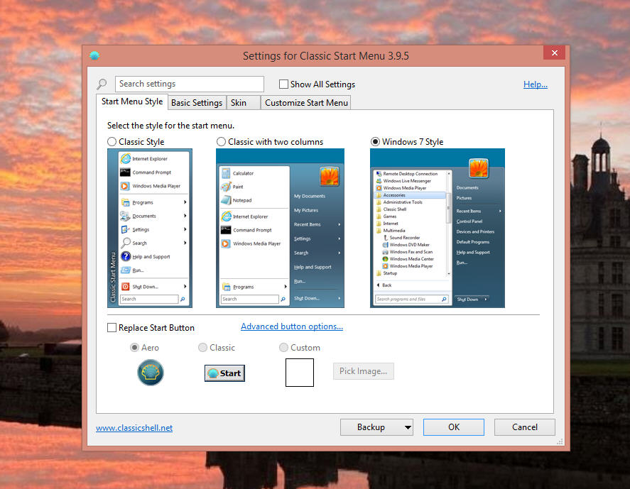 windows 8 start menu back