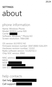 Windows Phone 8 Update 3 About