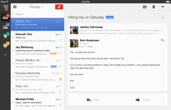 Gmail for iPad gets a slick new look
