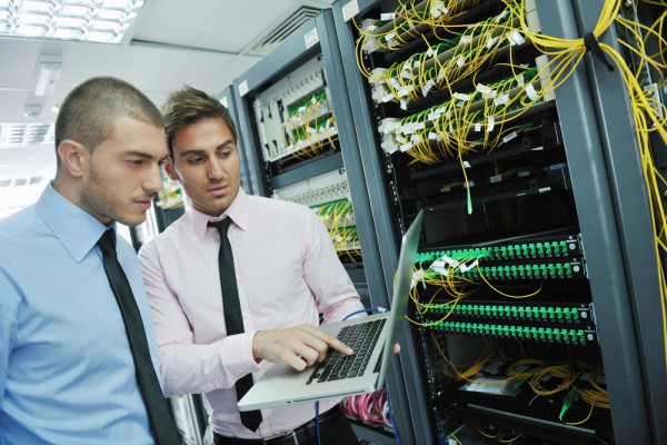 group young business it network server room solving help support