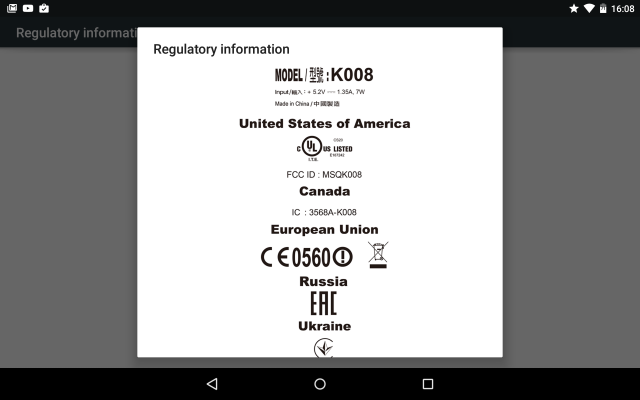 Nexus 7 electronic label FCC ID