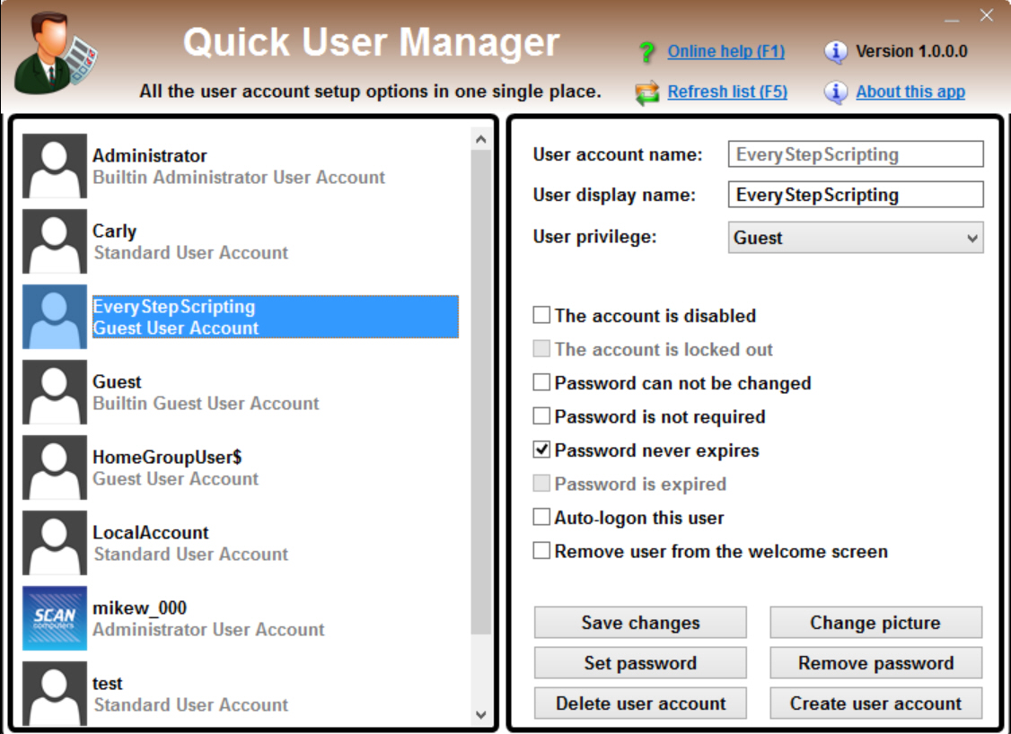 quick user manager