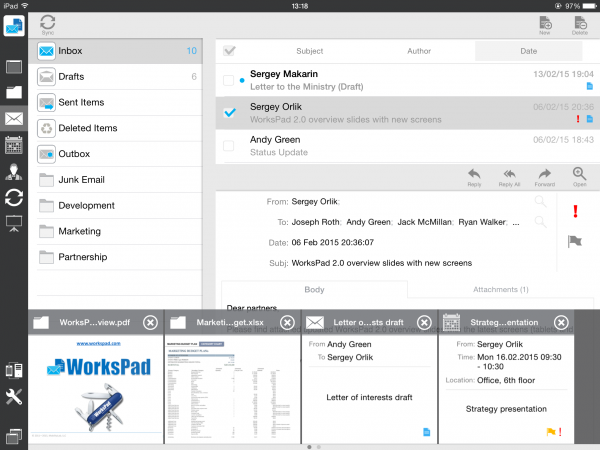 WorksPad iPad email with ribbon