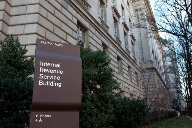 Sign outside the Internal Revenue Service (IRS) building in Washington DC
