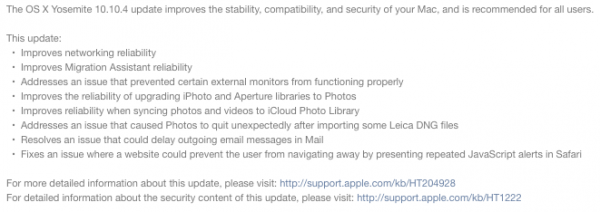 OS X 10.10.4 Yosemite changelog