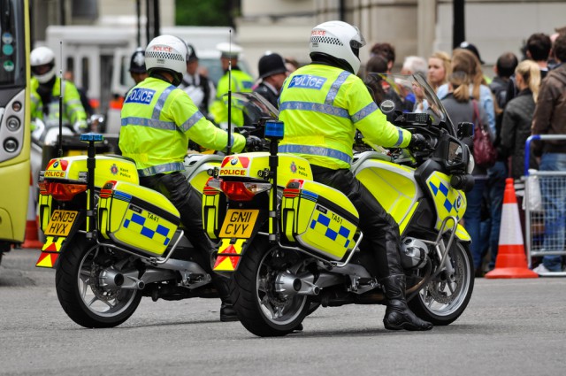 Two London Police officers riding their BMW pursuit bikes/motorcycles