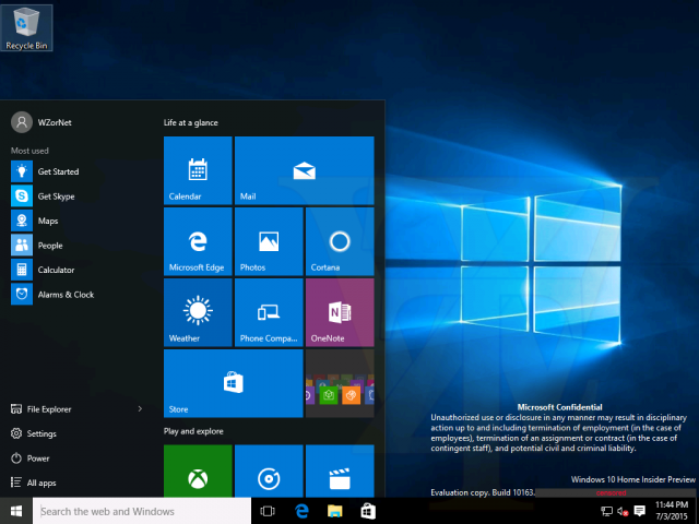 Windows 10 build 10163 Start menu leaked screenshots