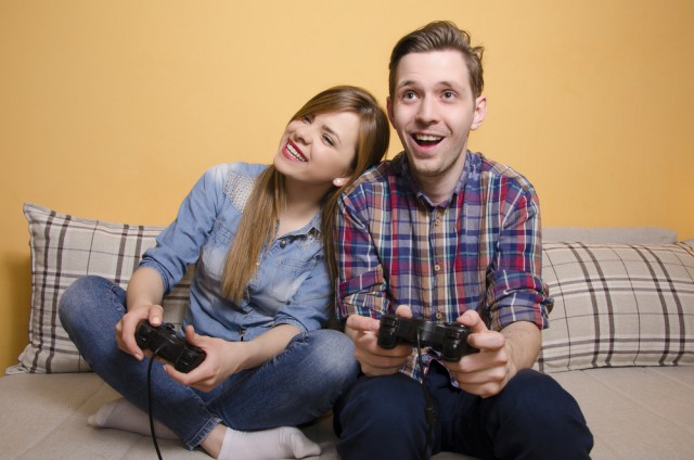 Young Couple Male Female Gamers Gaming Playing