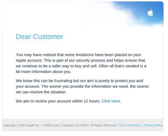 Apple phishing screen grab