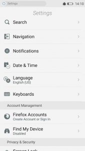 Firefox OS 2.5 Developer Preview Android Launcher App Settings Menu