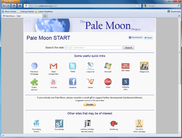 pale moon browser problems