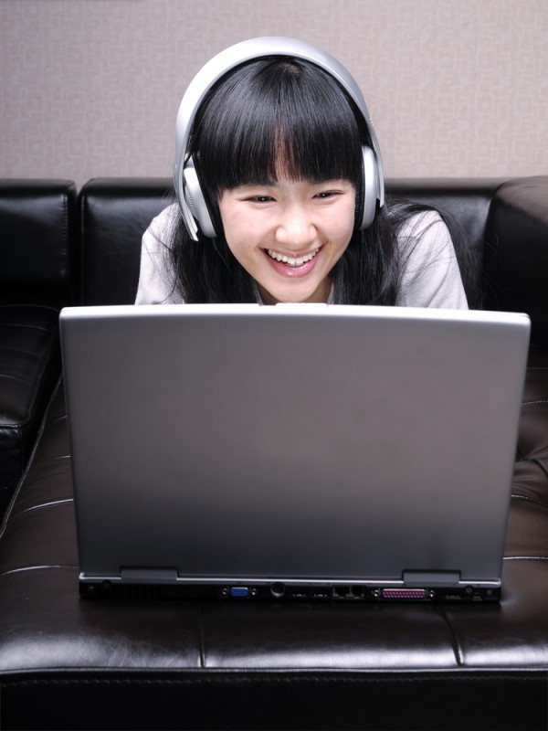 PC woman headphones digital media