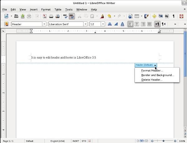 openoffice add page number to header