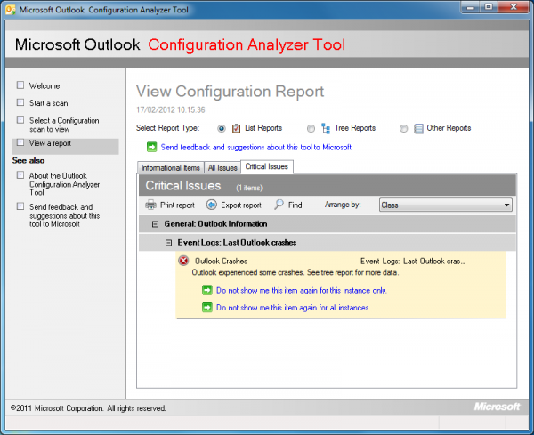Outlook Configuration Analyzer Tool