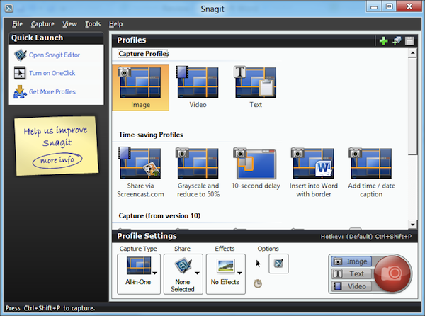 snagit hotkeys