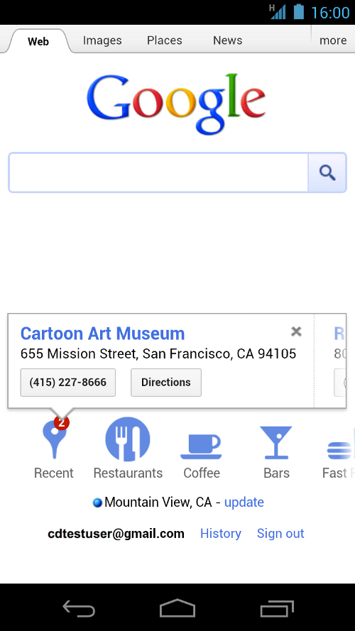 Google's Mobile recent searches