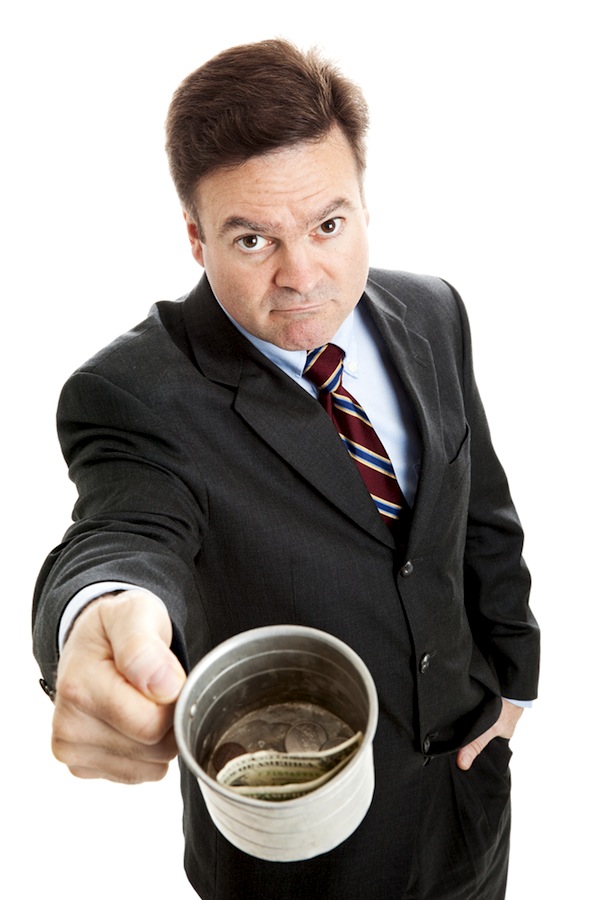 businessman cup money begging begger