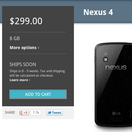 Nexus 4 ships soon