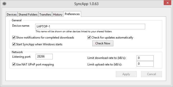 bittorrent sync preferences