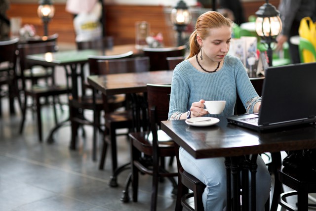 student coffee cafe laptop woman