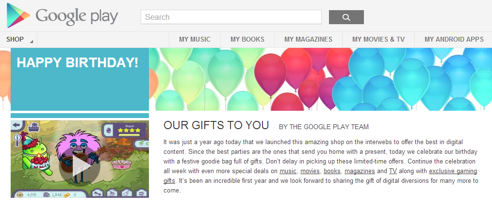 Google Play Birthday sale
