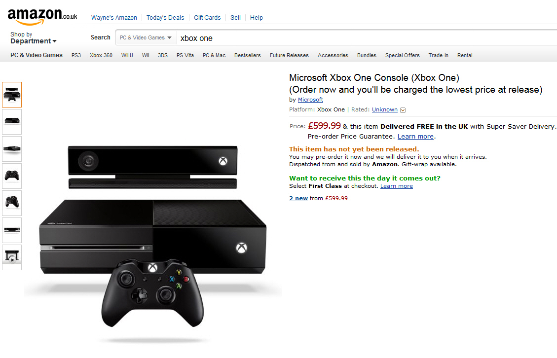 Xbox One to cost £600 in the UK says Amazon