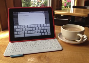Logitech FabricSkin Folio Keyboard at the cafe