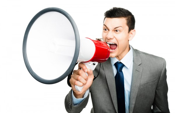 Shouting Screaming Man Suit Businessman Megaphone