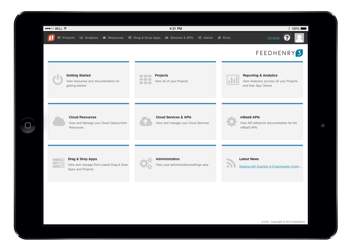 FeedHenry 3 - the new platform as seen on a tablet screen
