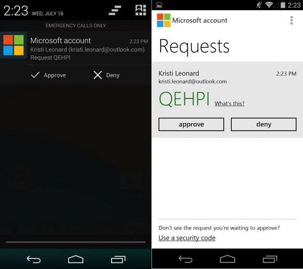 Microsoft account Android two factor authentication app