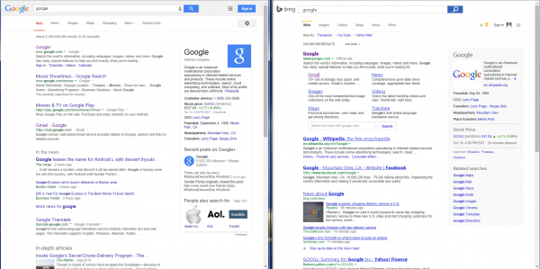 BING V GOOGLE search