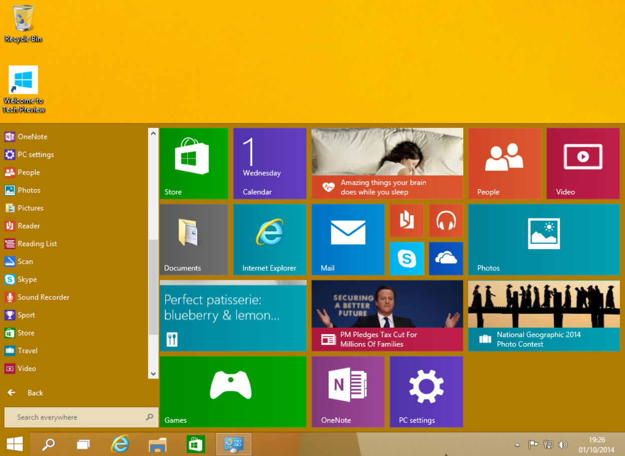 Start menu yellow