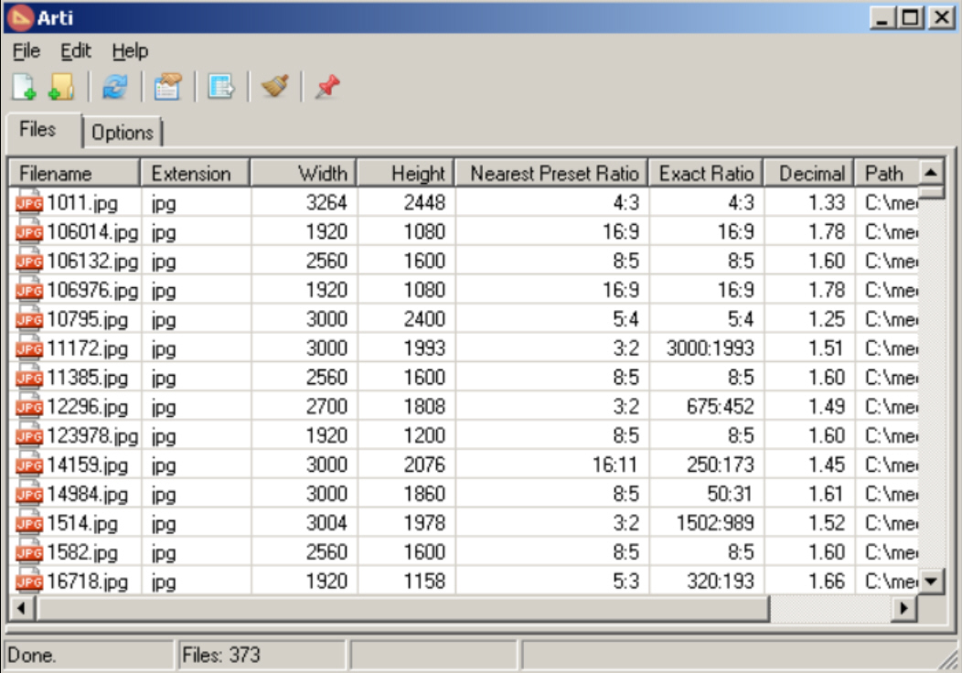 List image aspect ratios with Arti