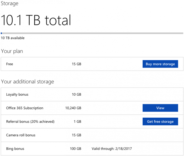 My OneDrive Storage Page