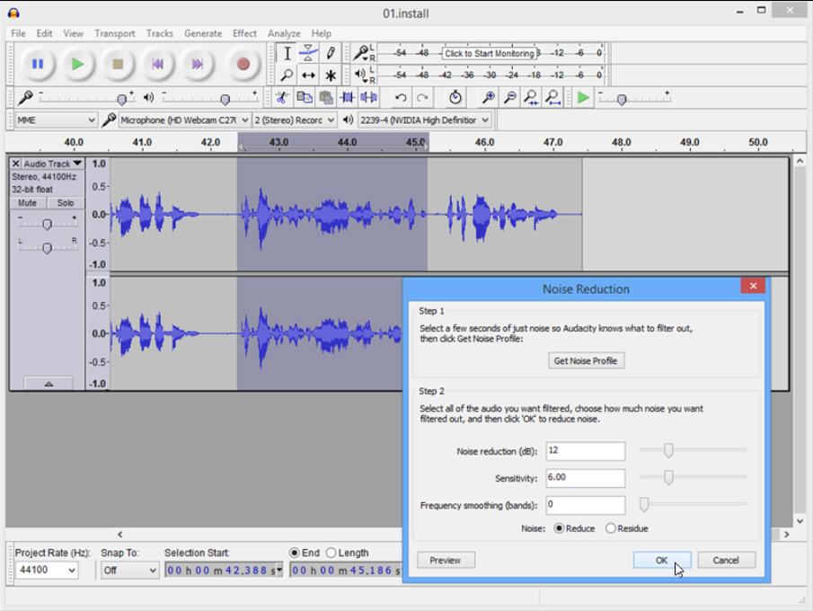 audacity recording volume changes