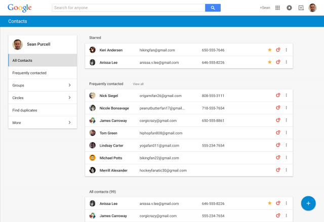 Google Contacts preview 1.5