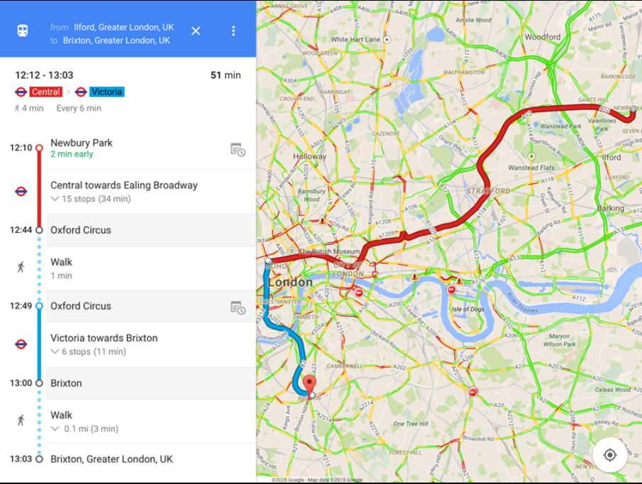 Google Maps for iOS adds fullscreen maps, colorcoded transit links