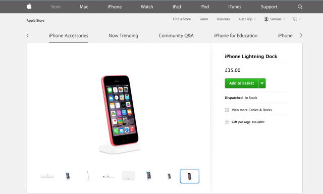 Apples UK-Listung von Lightning Dock mit iPhone 6c mit Touch ID