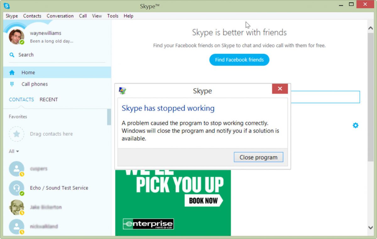 skype for business crashes on startup