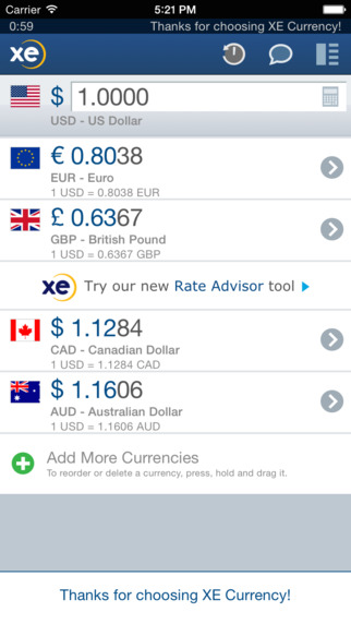 XE Currency iOS iPhone