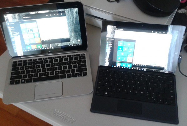 My Surface 3 next to my now abandoned-by-Intel HP Envy x2.