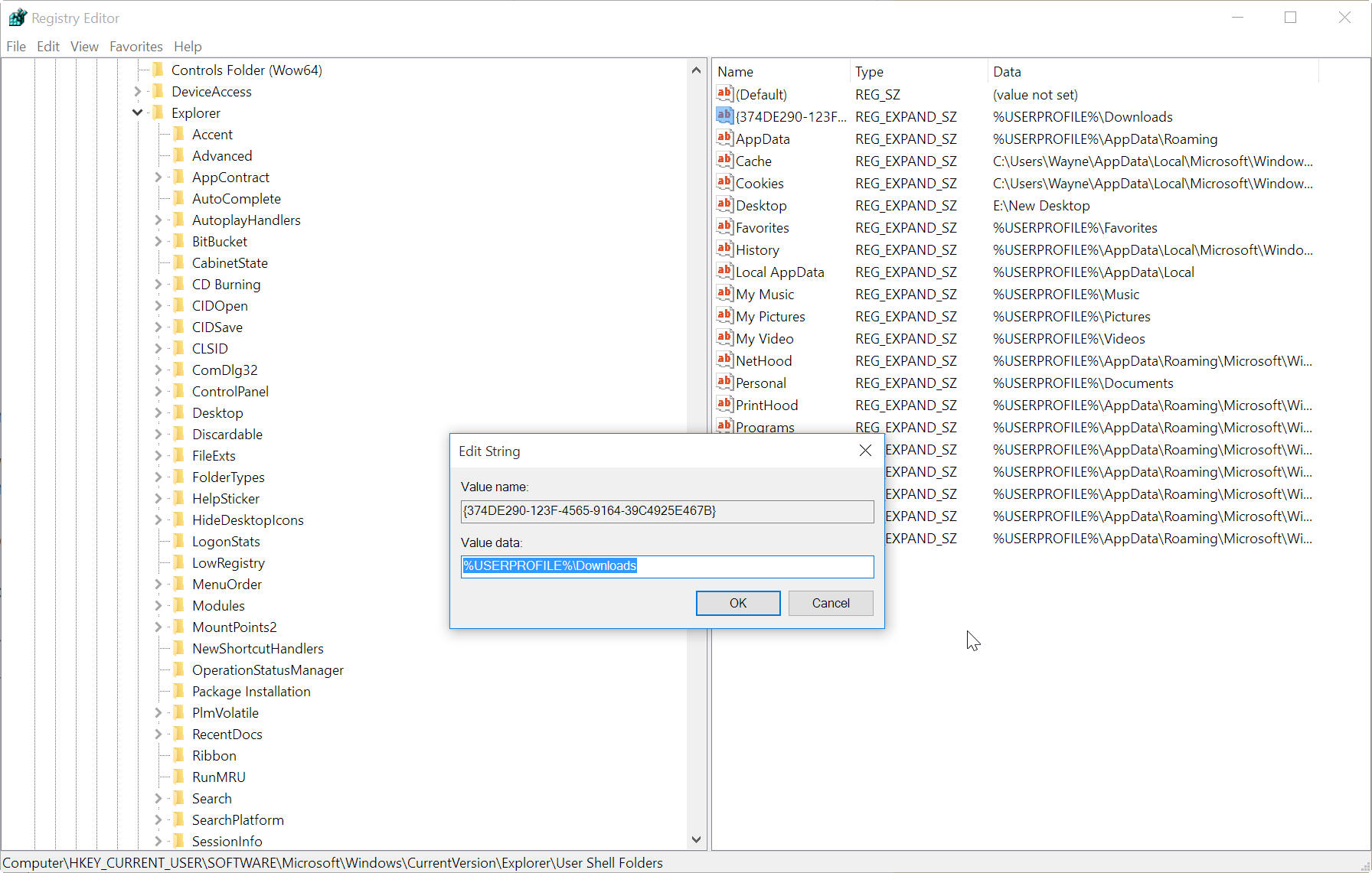 windows default download folder