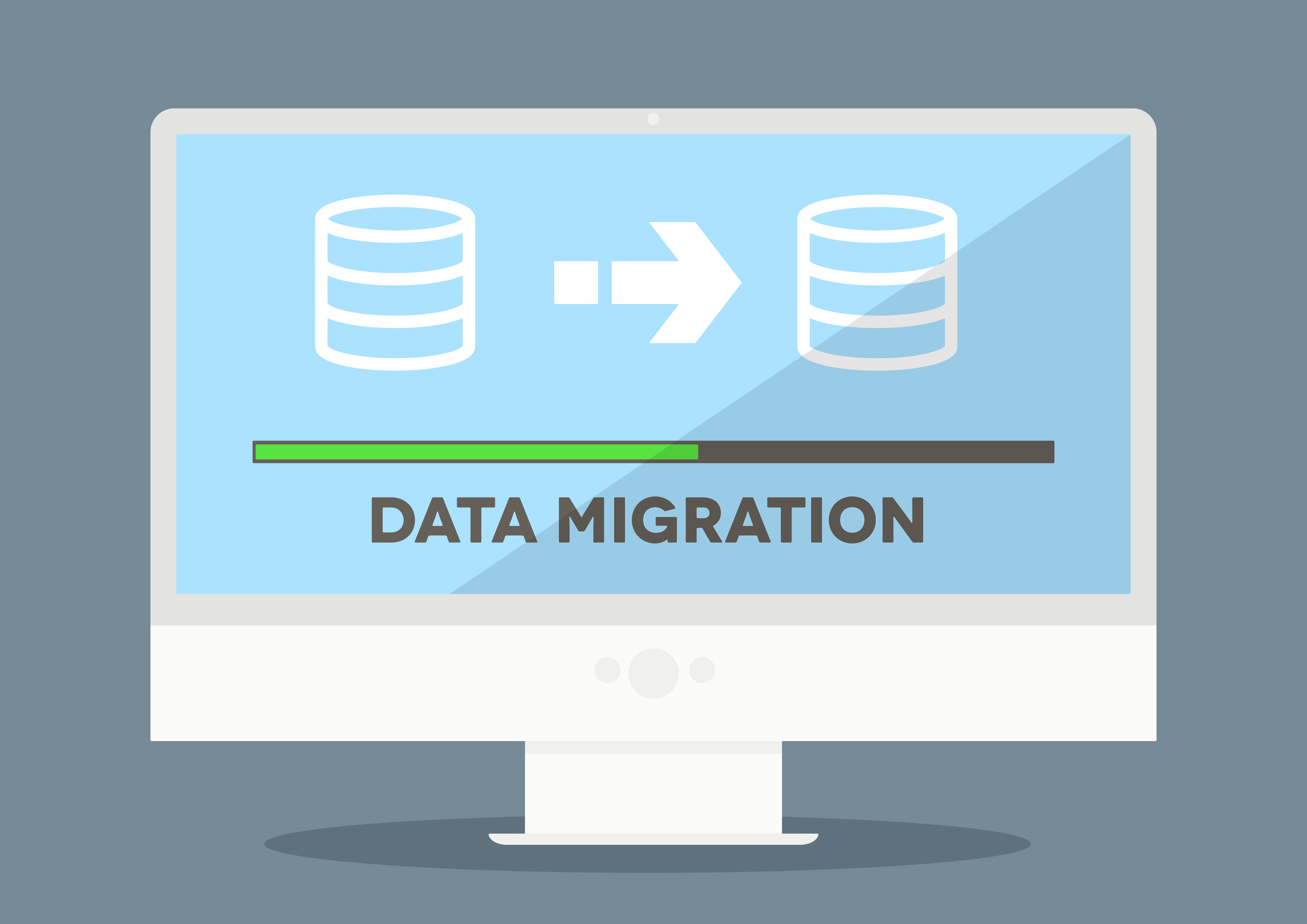  A screenshot of a computer screen with a data migration in progress bar and the text "Data Migration" on the screen.