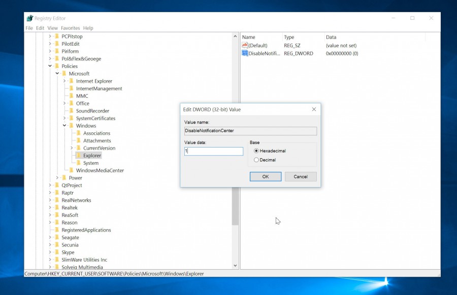 How to disable Windows 10's Action Center