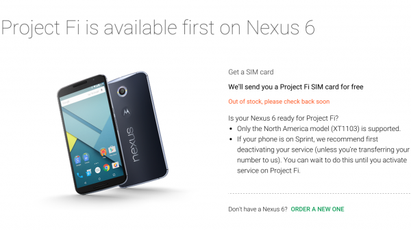 Project Fi Out of Stock