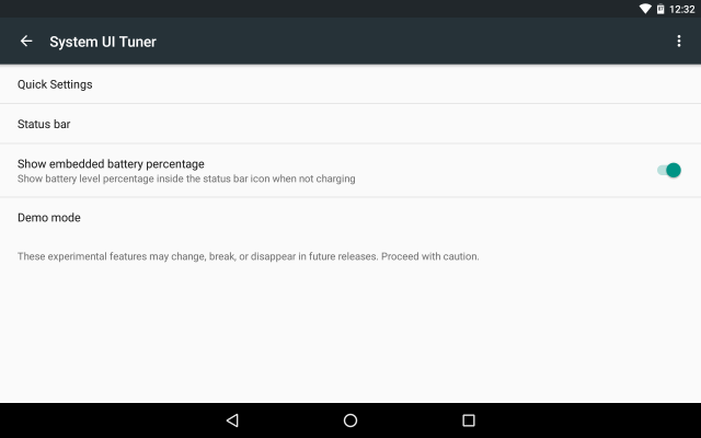 Android 6.0 Marshmallow System UI Tuner options battery percentage enabled