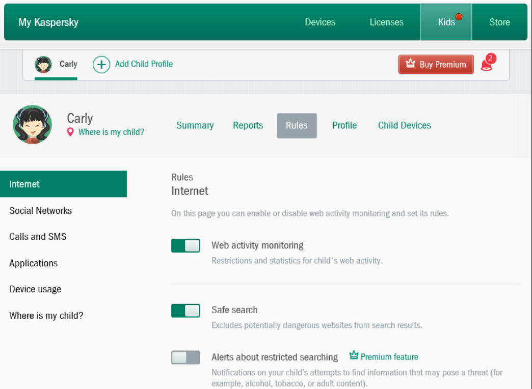 kaspersky safe kids screen